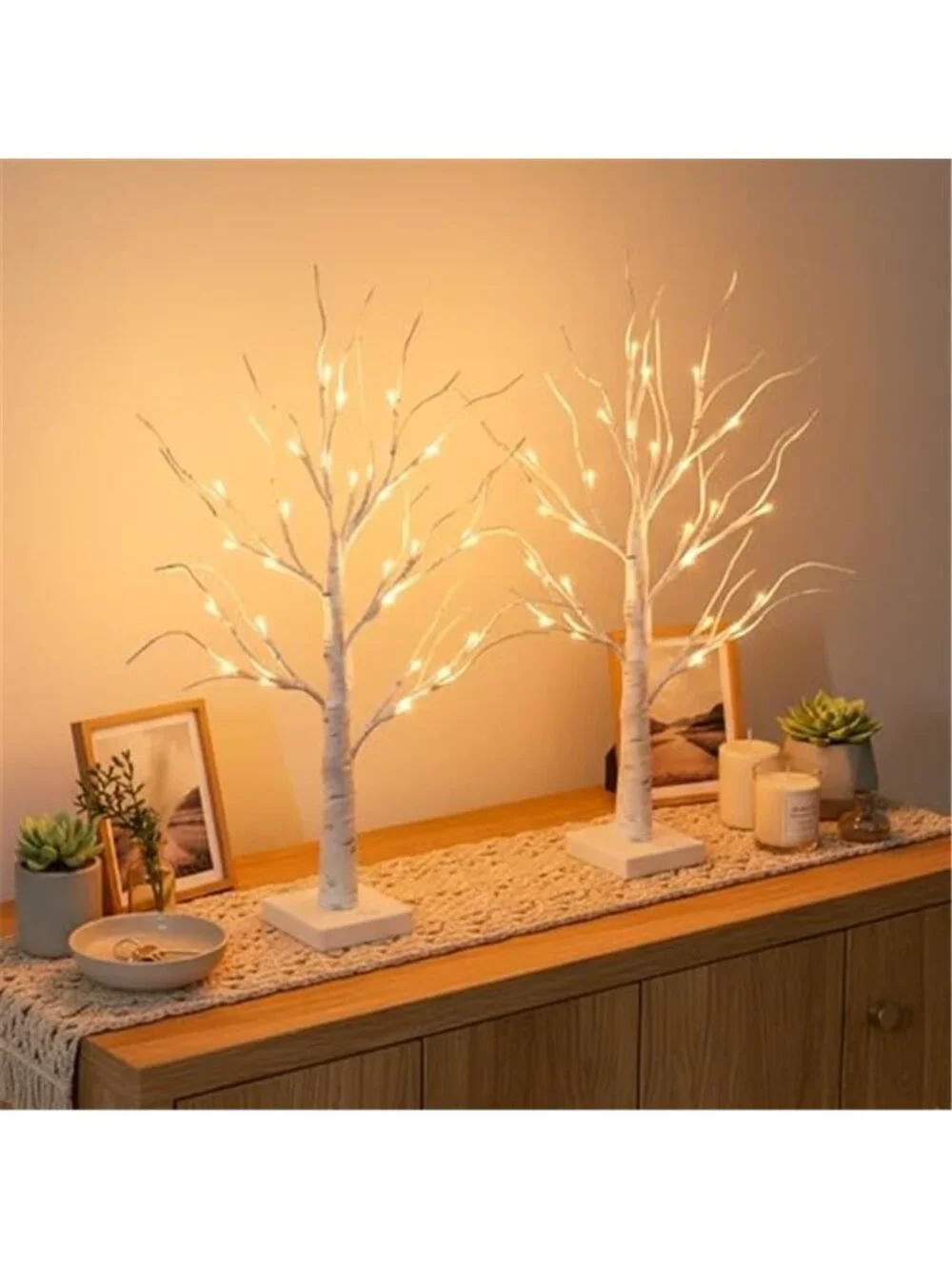 LED Birch Tree Light 2FT Table Decor USB Battery Timer Warm White Branches
